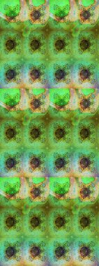 Parlak çiçekli yeşil ve nötr renkler üzerine soyut çizim deseni. Çiçeksel elementlerle süslenmiş zarif raster dokusu. Küçük çiçekte şirin bir çiçek deseni var..