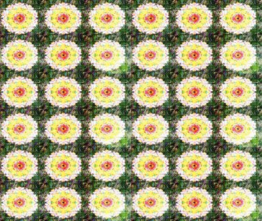 Bir sürü yeşil ve soyut çiçekli tropik eskiz deseni. Küçük çiçekteki sevimli çiçek deseni. Varicologreen Raster çizimi.