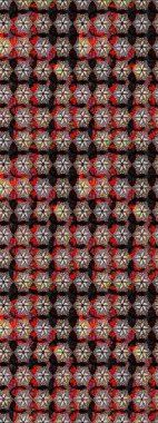 Renkli süs kenarı. Raster illüstrasyonu. Hint süsü. Çiçek duvar kağıdı. Siyah renklerde. Çizim deseni.