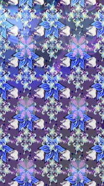 Arkaplan dokusu, duvar kağıdı, mavi renkli çiçek teması. Soyut etnik raster çizim kalıbı. Kabile sanatı boho baskısı, klasik çiçek arkaplanı.