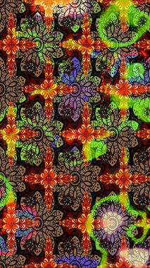 Raster illüstrasyonu. Raster deseni. Patlayan çiçekler soyut olarak yerleştirilmiş. Nazikçe, bahar çiçekleri siyah renklerde.