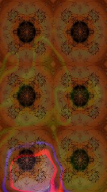 Raster illüstrasyonu. Kahverengi renklere karalamalar çizilmiş çiçek deseni.