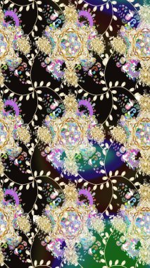 Tarafsız renklerde çok renkli, zarif küçük çiçekler ve komik böcekler, raster deseni, illüstrasyon.