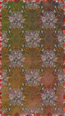 Raster illüstrasyonu. Çiçeksiz desenli arka plan, darbeler, sıçramalar, yaz çiçekleri. Kahverengi ve bej renkli çiçekler.