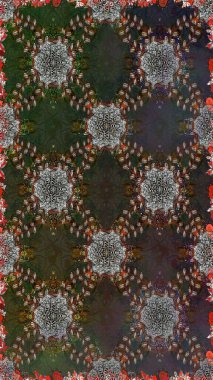 Renkli Bahar Temalı Kusursuz Arkaplan. Düz Çiçek Elementleri Tasarımı. Gri ve kahverengi renkli çiçekler. Sevimli çiçek raster deseni.