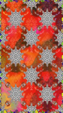 Küçük çiçekteki sevimli çiçek deseni. Turuncu ve gri renkte çiçekler.