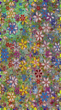 Yumuşak, yeşil ve nötr renklerde bahar çiçekleri. Raster illüstrasyonu. Yaprak ve çiçeklerin suluboya resmi, yeşil ve nötr renklerde pürüzsüz desen.