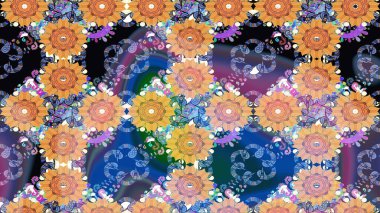 Düz Çiçek Elementleri Tasarımı. Mavi renkli çiçekler. Renkli Yaz Temalı eskiz kalıbı. Raster illüstrasyonunda çiçek deseni çizimi.