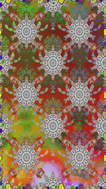 Kahverengi ve gri renklerde parlak çiçekli halı ile kusursuz desen.