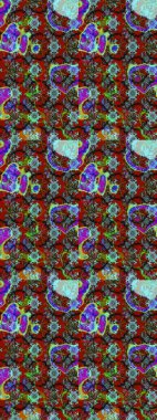 Raster illüstrasyonu. Çiçek desenli çizim. Kırmızı renkte çiçekler. Asya tekstil tarzında. Raster illüstrasyonu.