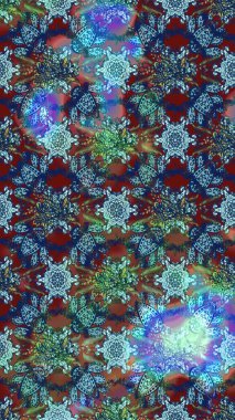 Mavi ve kahverengi renklerde. Çiçek buketleriyle klasik bir eskiz şekli. Raster illüstrasyonu.