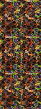 Kabile sanatı boho baskısı, klasik çiçek arkaplanı. Arkaplan dokusu, duvar kağıdı, kahverengi ve siyah renkli çiçek teması. Soyut etnik raster çizim kalıbı.