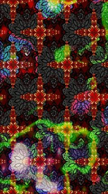 Vadinin çiçekleri siyah ve gri renklerde. Soyut etnik raster çizim kalıbı. Çiçekler..