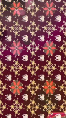 Çiçeksel kahverengi ve mor çizim deseni. Raster çiçek izi. Klasik taslak çizimi.