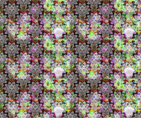 Gri renkli Asya tekstili. Suluboya çiçekli çiçek deseni. Raster illüstrasyonu.