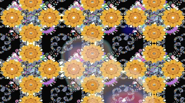 Modern stil dokusu. Çiçek desenli raster, sarı çizgi grafik desenli soyut raster arkaplan.