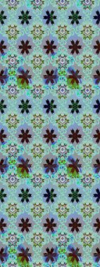 1950-1960 motifleri. El çizimi çiçek unsurları olan soyut çizim raster deseni. Çiçekli ipek eşarp. Retro tekstil tasarım koleksiyonu. Mavi maviye.