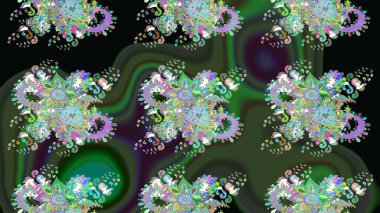 Küçük çiçekli yay deseni çiz. Suluboya tarzında yeşil renkte. Raster illüstrasyonu.