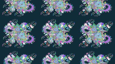 Mavi renkli çiçekler. Raster düz çiçek çizim deseni. Tasarım hediye paketi, tebrik kartları, posterler ve afiş tasarımı.