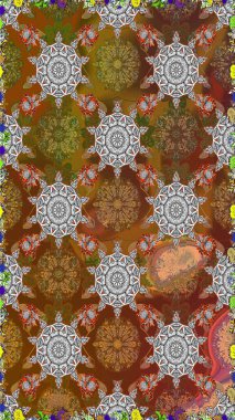 Blossoming background for printing on fabric, wallpaper and paper. Bright bouquets on a fashion grunge background. Cute seamless pattern with a small flower in a vintage style. Raster illustration.