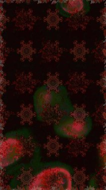 El çizimi çiçekli, pürüzsüz bir desen. Tekstil, kumaş, ambalaj, hatıra defteri için hoş bir çiçek arkaplanı. Çocuksu tasarım. Siyah ve kahverengi arkaplanda.