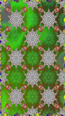 Çiçekli karalama şeklinde Raster çiçek deseni. Nazik, narin çiçek arkaplanı. Yeşil ve gri renkte çiçekler.