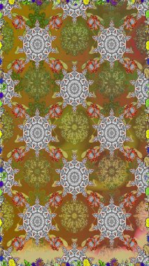 Kahverengi ve gri renkli çiçekler. Raster illüstrasyonunda kusursuz çiçek deseni.