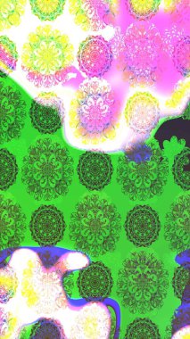 Raster düz çiçek çizim deseni. Hediye ambalaj kağıdı, tebrik kartları, posterler ve pankart tasarımı. Yeşil renkte çiçekler.