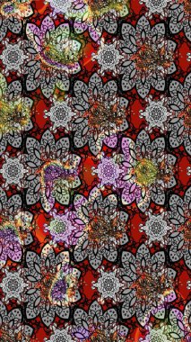 Güzel kumaş deseni. Güzel karalamalı çiçek desenli çizim. Küçük çiçekteki sevimli çiçek deseni. Raster illüstrasyonu.