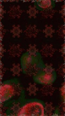 El çizimi çiçekli, pürüzsüz bir desen. Tekstil, kumaş, ambalaj, hatıra defteri için hoş bir çiçek arkaplanı. Çocuksu tasarım. Siyah ve kahverengi arkaplanda.