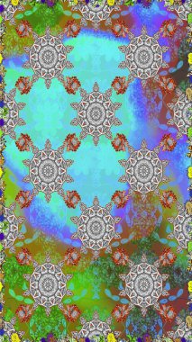 Çiçek deseni. Mavi ve gri renkte çiçekler. Mavi ve gri renklerde dikişsiz çiçek. Raster illüstrasyonu. Şatafatlı bahar bahçesi dokusu.