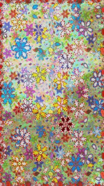 Çiçekli karalama şeklinde Raster çiçek deseni. Nazik, narin çiçek arkaplanı. Tarafsız ve yeşil renkte çiçekler.