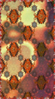 Asya tekstil tarzında. Renkli Bahar Temalı Kusursuz Arkaplan. Düz Çiçek Elementleri Tasarımı. Raster illüstrasyonu. Güzel kumaş deseni. Kusursuz çiçek deseni.