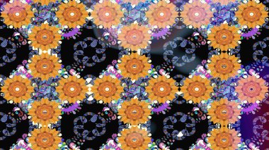 Çiçek duvar kağıdı. Çizim kalıbı. Hint süsü. Siyah renklerde. Raster illüstrasyonu. Renkli süs kenarı.