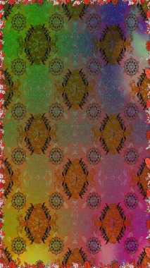 Güzel kumaş deseni. Asya tekstil tarzında. Raster illüstrasyonu. Düz Çiçek Elementleri Tasarımı. Kusursuz çiçek deseni. Renkli Bahar Teması Kusursuz Arkaplan.