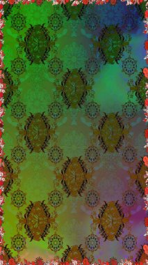 Düz Çiçek Elementleri Tasarımı. Renkli Bahar Temalı Kusursuz Arkaplan. Raster illüstrasyonu. Güzel kumaş deseni. Kusursuz çiçek deseni. Asya tekstil tarzında.