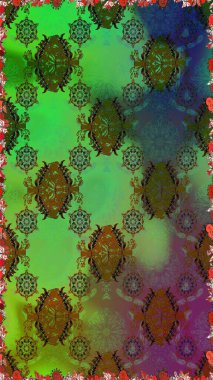 Renkli Yaz Temalı Kusursuz Arkaplan. Yeşil ve kahverengi renkli çiçekler. Düz Çiçek Elementleri Tasarımı. Sevimli çiçek raster deseni.