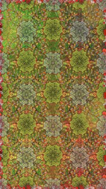 Düz Çiçek Elementleri Tasarım Raster illüstrasyonu. Çiçekli, suluboya desenli kusursuz çiçek deseni. Yeşil ve kahverengi renkte çiçekler. Renkli Bahar Teması: Kusursuz Arkaplan.