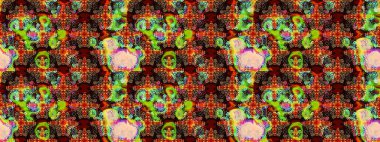 Çiçek desenli eskiz. Düz Çiçek Elementleri Tasarım Raster illüstrasyonu. Renkli Bahar Teması eskiz kalıbı. Kahverengi ve siyah renkte çiçekler.