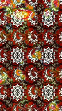 Raster illüstrasyonu. Kahverengi ve kırmızı renklerde. Küçük çiçekteki sevimli çiçek deseni. Soyut çiçek çizim kalıbı arka planı. Raster deseni.