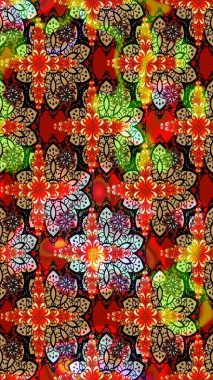 Kırmızı ve siyah renkte çiçekler. Raster illüstrasyonunda çiçek deseni çizimi.