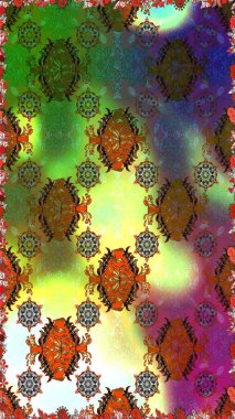 Çiçekli kusursuz retro desen. Yeşil renkli çiçekler. Renkli Yaz Temalı Kusursuz Arkaplan. Düz Çiçek Elementleri Tasarımı.