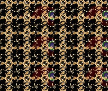 Raster illüstrasyonundaki çiçek desenli çizim. Renkli Bahar Teması eskiz kalıbı. Siyah, kahverengi ve bej renkli çiçekler. Düz Çiçek Elementleri Tasarımı.