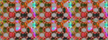 Gri ve kahverengi renkli Asya tekstili. Raster illüstrasyonu. Çiçeklerle suluboya desenleri.