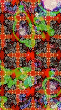 Raster illüstrasyonundaki çiçek desenli çizim. Kırmızı ve kahverengi renkte çiçekler.