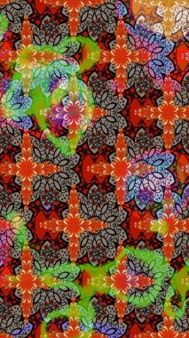 Kahverengi ve kırmızı renkte çiçekler. Tropik çiçek desenleri. Raster illüstrasyonu.