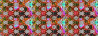 Gri ve kahverengi renkli Asya tekstili. Raster illüstrasyonu. Çiçeklerle suluboya desenleri.