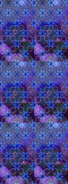 Raster Çiçek İllüstrasyonu 'nun şirin tekstili. Mavi renkli etnik çiçeklerle zarif eskiz deseni.