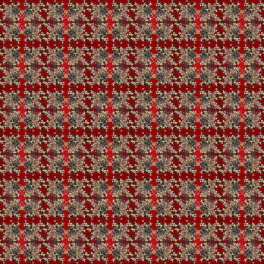 Altın elementli kırmızı, kahverengi ve gri renklerde klasik, pürüzsüz desen. Raster illüstrasyonu.