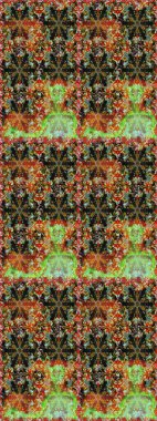 Kusursuz desenli oryantal süs. İslam tasarımı. Raster altın tekstil baskısı. Kahverengi renklerde altın desenler ve altın elementler. Çiçek karoları.